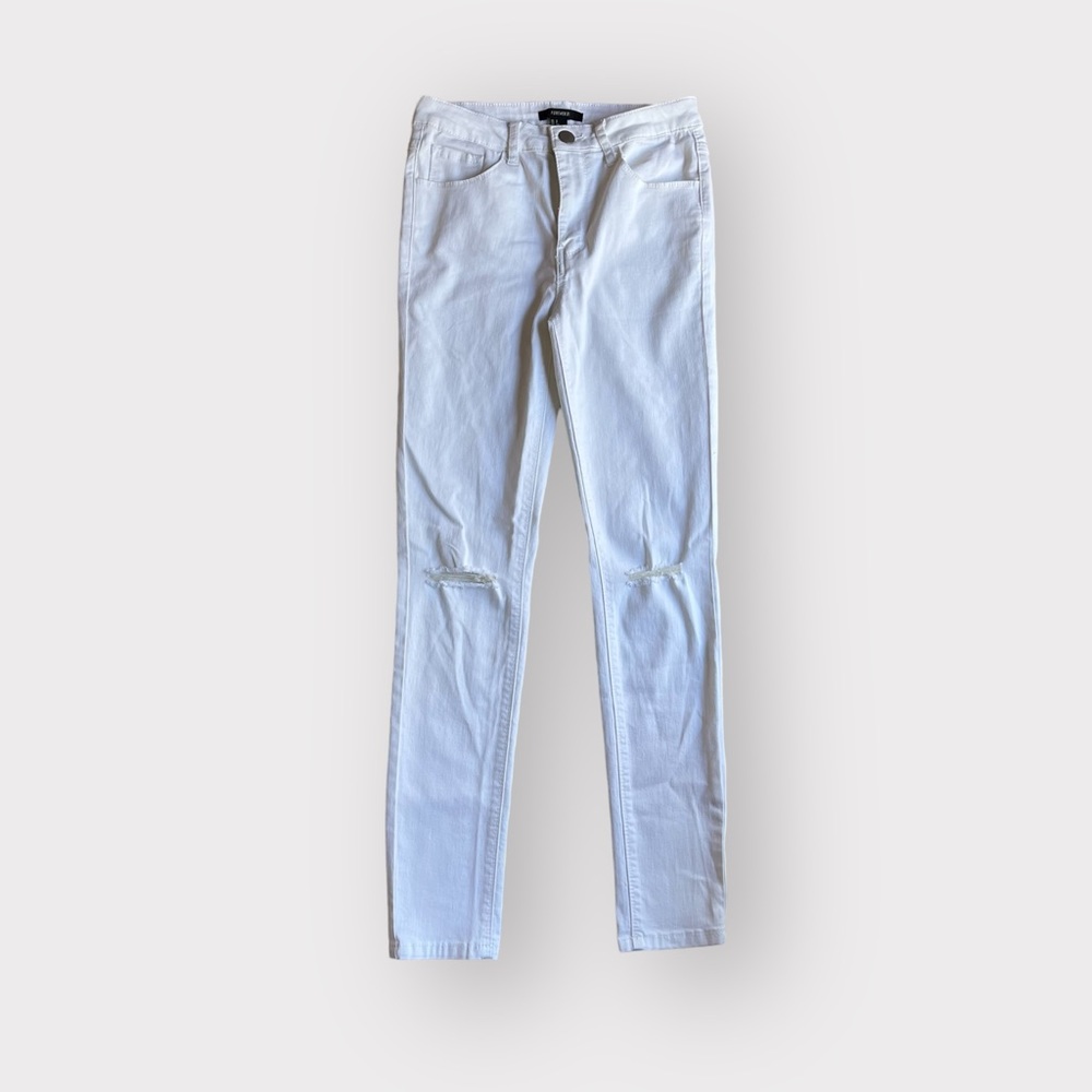 Forever 21 White Ripped Knees Skinny Jeans